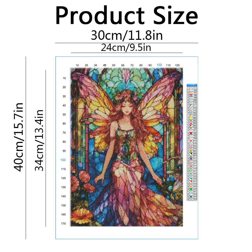 Momoart 11CT Cross Stitch Woman Portrait Printed Canvas Embroidery Elf Wings Pattern For Adults Beginners Complete Set Wall Art