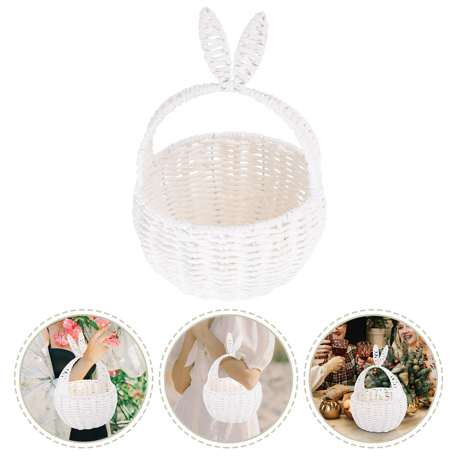 Wicker Hamper Candy Ear Woven Small Hand Decorative Storage Basket Paper Rope Handle Fruit Treats Skincare Toys Books