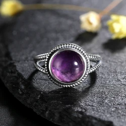 Nieuwkomers Vintage Natural Amethist Ringen Voor Vrouwen 925 Sterling Zilveren Sieraden Met Natuurstenen Jubileumgeschenk