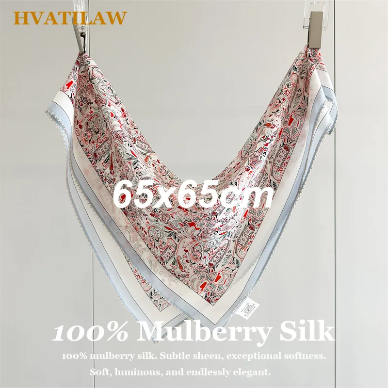 

New Luxury 65cm Square Silk Scarf Women 100% Pure Silk Neck Scarf Fashion Paisley Hair Bandana Small Headband Foulard Shawl Wrap