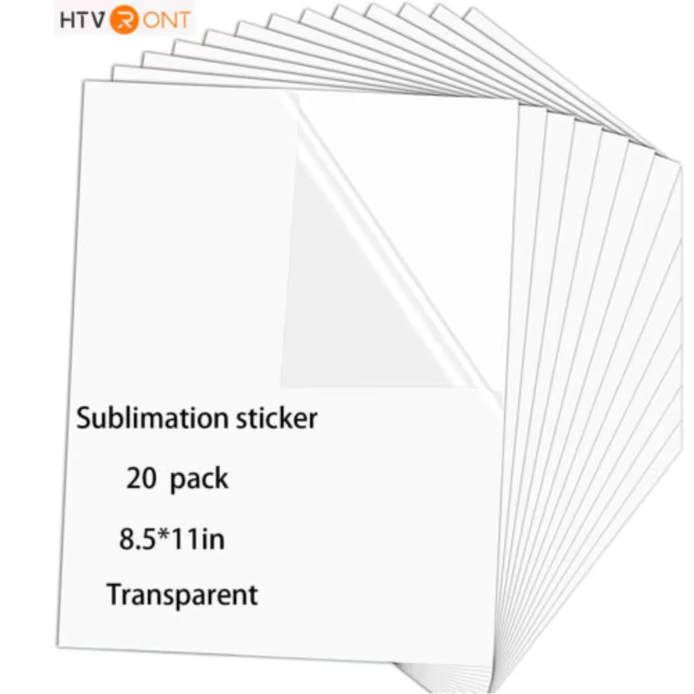 Papier autocollant pour sublimation HTVRONT - 20 autocollants brillants transparents/blancs imperméables pour sublimation 21,59 cm × 27,94 cm