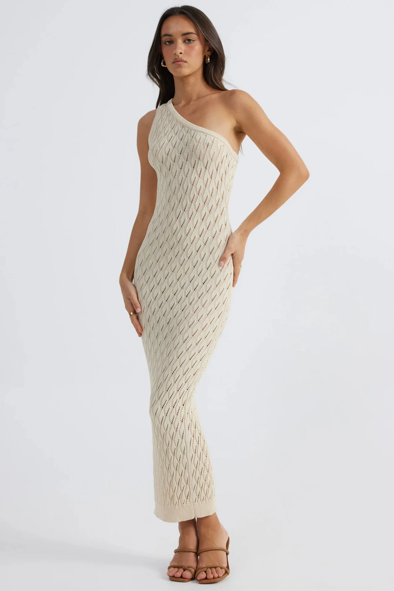

SKMY 2025 Summer New Sexy Y2k Clothes Women One Shoulder Hollow Out Knitted Dress Beach Party Cover-Ups Long Dresses Solid Color