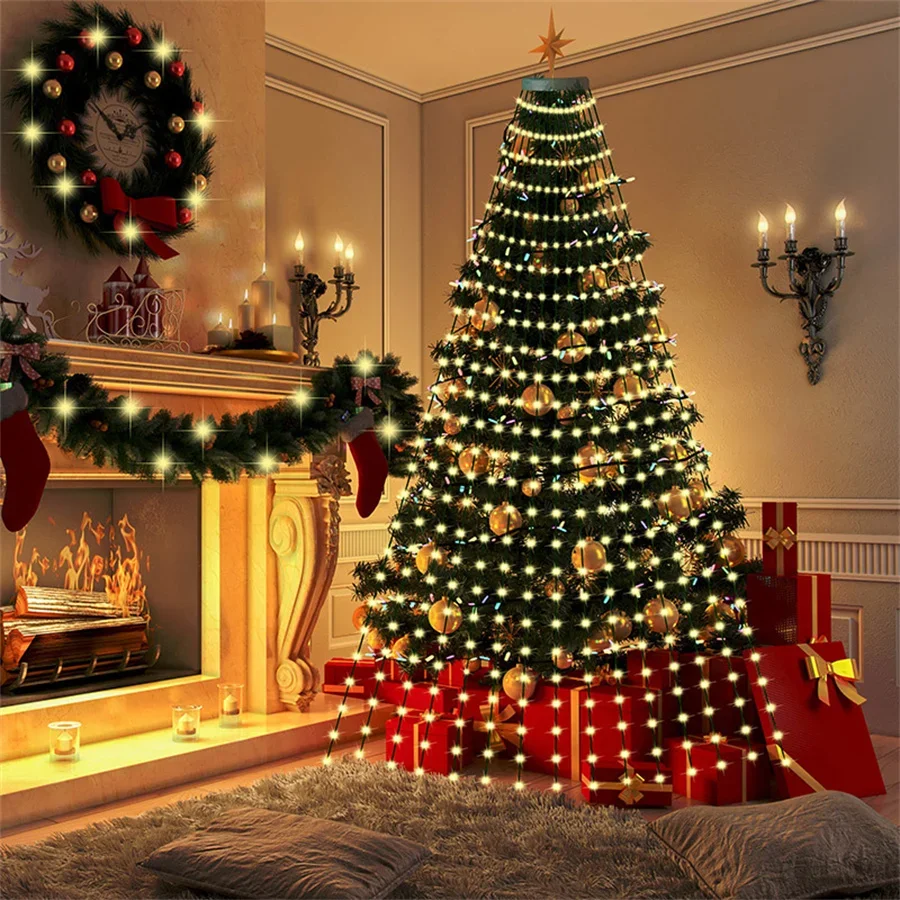 16Strand 2M Kerstboom Waterval String Licht Met Ring 400led Outdoor Kerstboom Slinger Licht Voor Vakantie Feest Decor