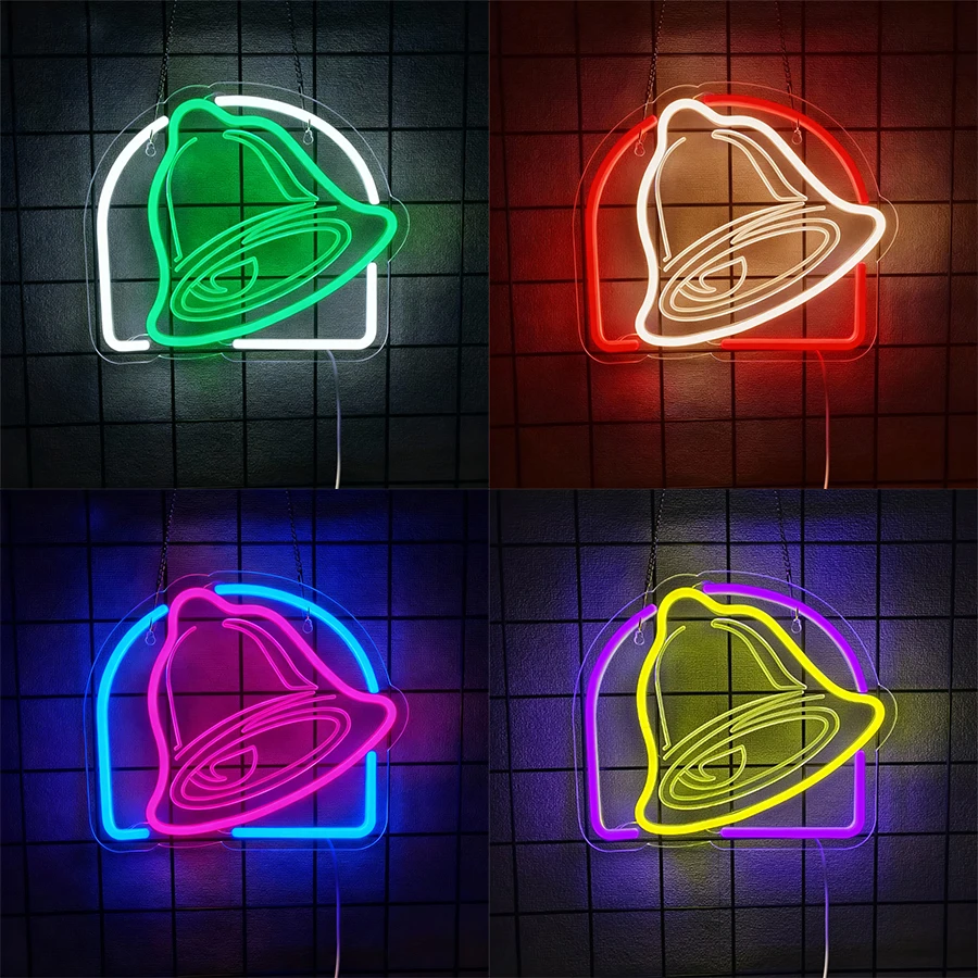 Letrero de neón Led Taco Bell, icono de campana tallado en 3D, regalo para amantes de las tortillas, decoración de restaurantes mexicanos, tiendas, hogares y cocinas