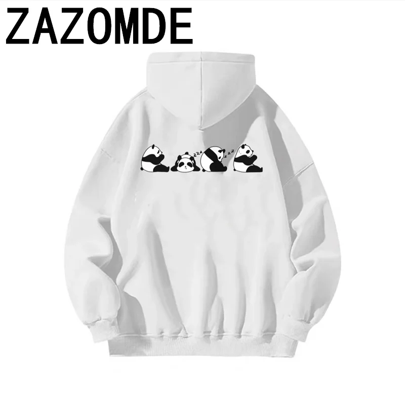 

ZAZOMDE Simple Cartoon Panda Hoodie Women Men Tops Kawaii Printed Harajuku Cotton Sweatshirt Female Unisex Clothes Couple Hoody