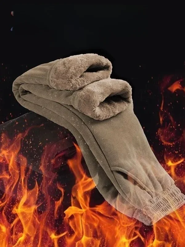 Extra Thi Fce Gevoerde Hoge Taille Katoenen Broek Dames Winter Plus Size Elastische Taille Lange Broek Warme Comfortabele Retro Sle