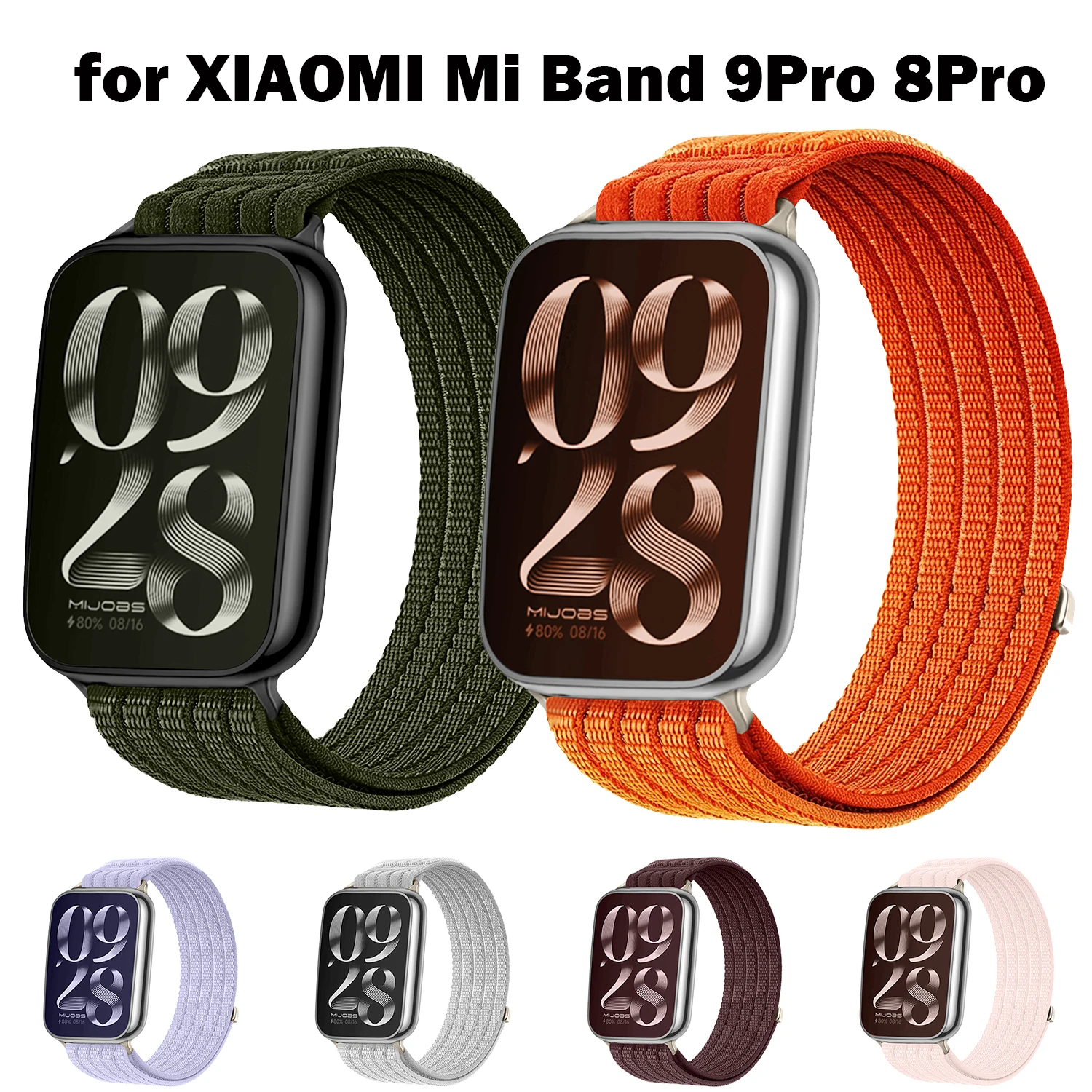 Metall-Kopf Nylon Geflochtenes Armband für Mi Band 9 Pro, Atmungsaktives Verstellbares Sport-Armband, Zubehör für Mi Band 8 Pro