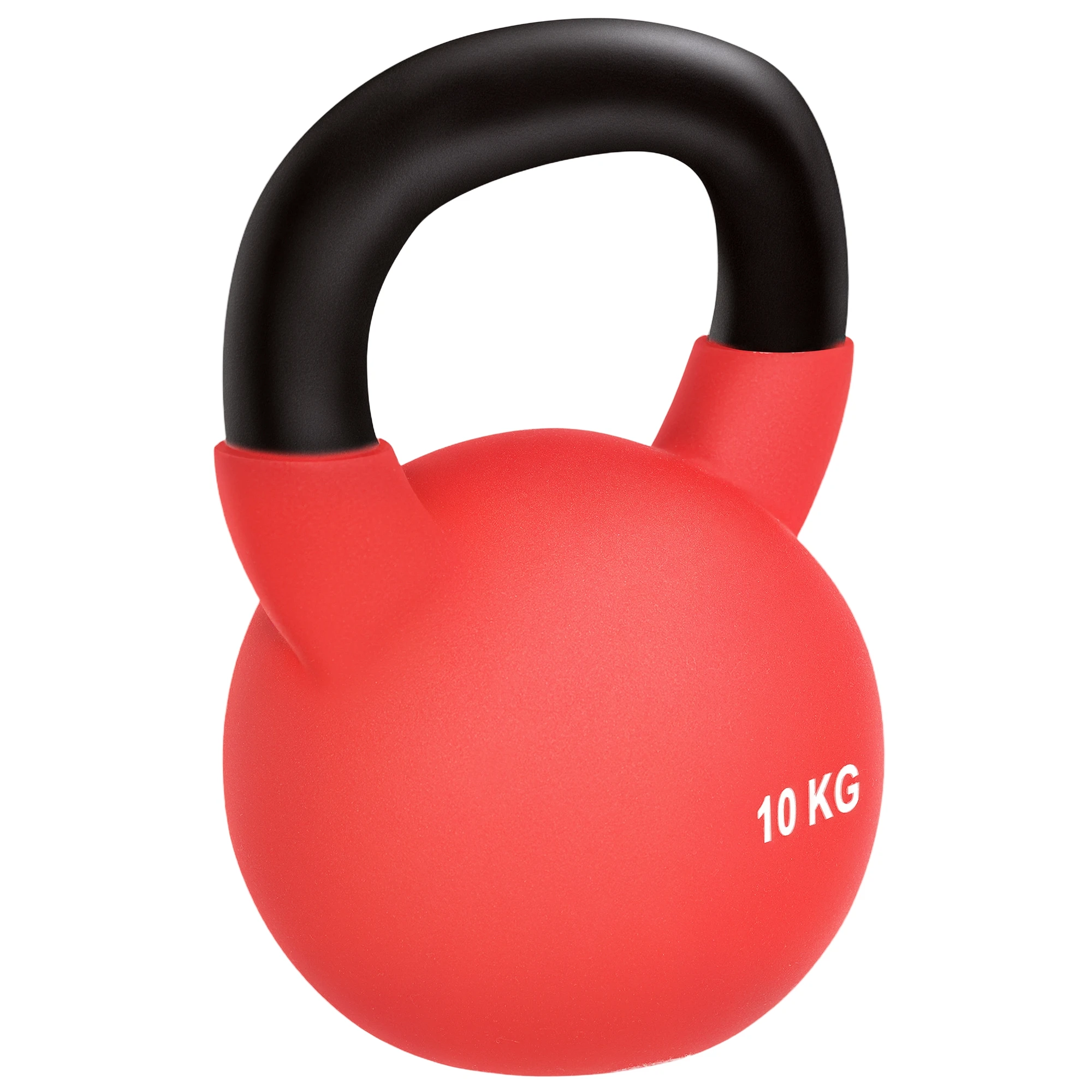 Homcom 10 kg gietijzeren kettlebell met neopreen coating en brede handgreep, bal dumbbells voor krachttraining in de sportschool of thuis, 19x12x22 cm, rood
