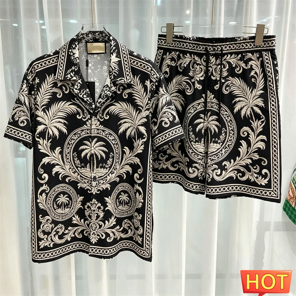 Summer Short Sleeve Shirt +Shorts Set Fashion Luxury Comfortable Loose Shirts Suit Daily Casual Tracksuits Street Men's Clothing