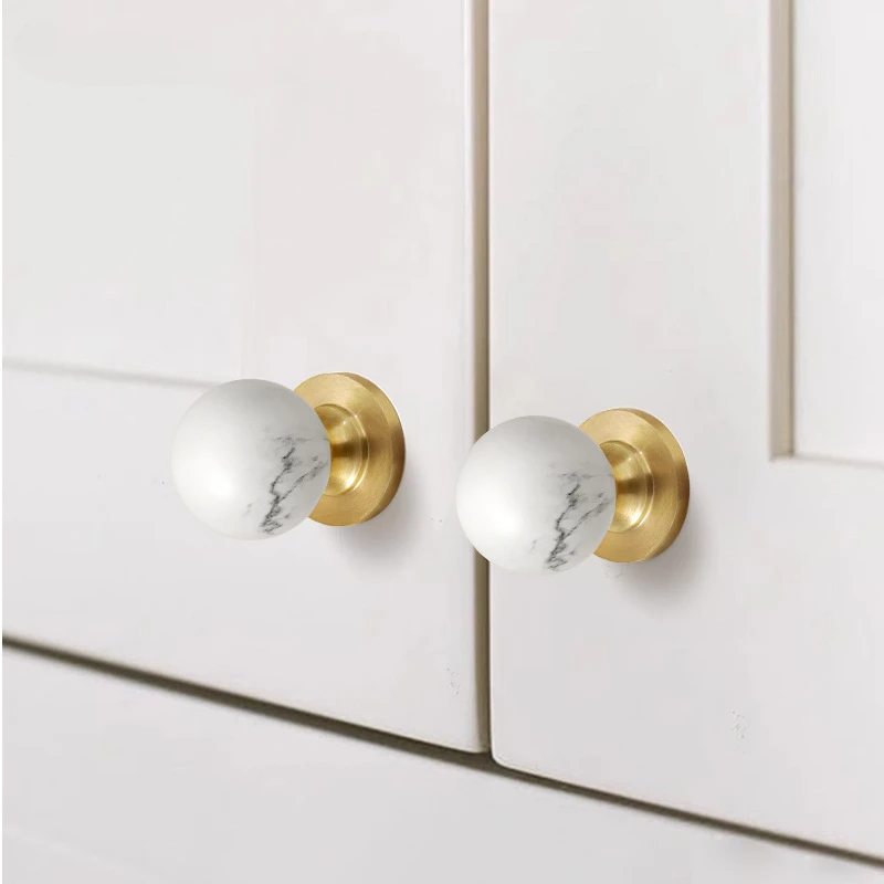 Brass Kitchen Cabinet Handles White Black Ball Drawer Knobs Modern Simple Wardrobe Cupboard Pulls Marble Furniture Handles