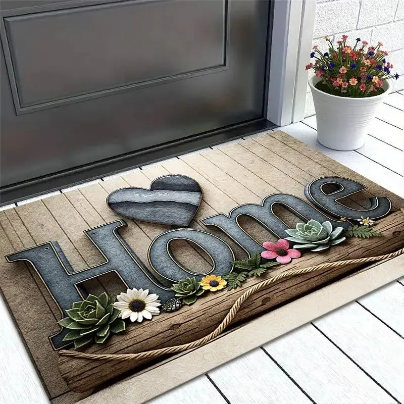 VIKAMA Rustic Heart Floral Doormat Non Slip Farmhouse Floor Mat Succulent Print Decor Rug Porch Indoor Home Decor Entryway