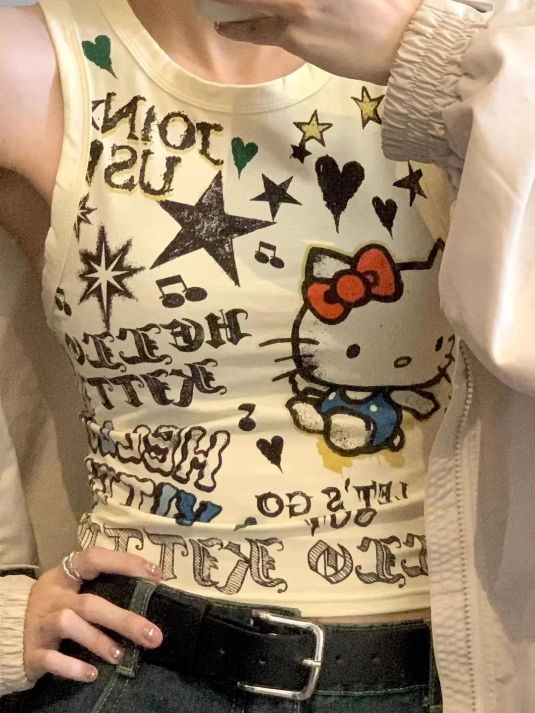 Kawaii Sanrio Hello Kitty Vest Hot Girl Vest Top Anime Y2K Retro Sleeveless Top Summer Seaside Sexy Cute Tight Fitting Waistcoat