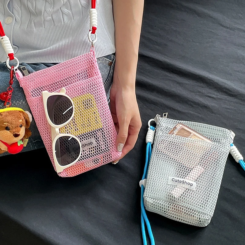 

Fresh Style Mesh Storage Bag Small Shoulder Bag Women's Crossbody Bag Versatile Summer Sweet Fashion Single Strap