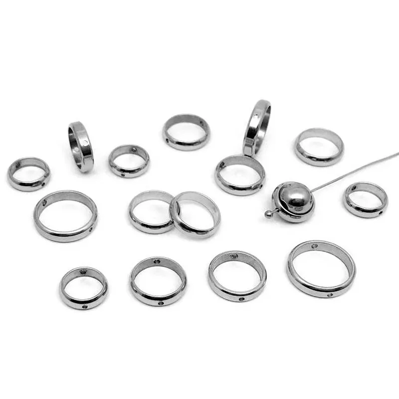 10 Stück Edelstahl-Abstandsperlen mit Doppelloch, Kreisförmige Rahmenperlen, Abstandsringe, Verbinder für DIY-Schmuckherstellung und Bastelarbeiten – Detail 1
