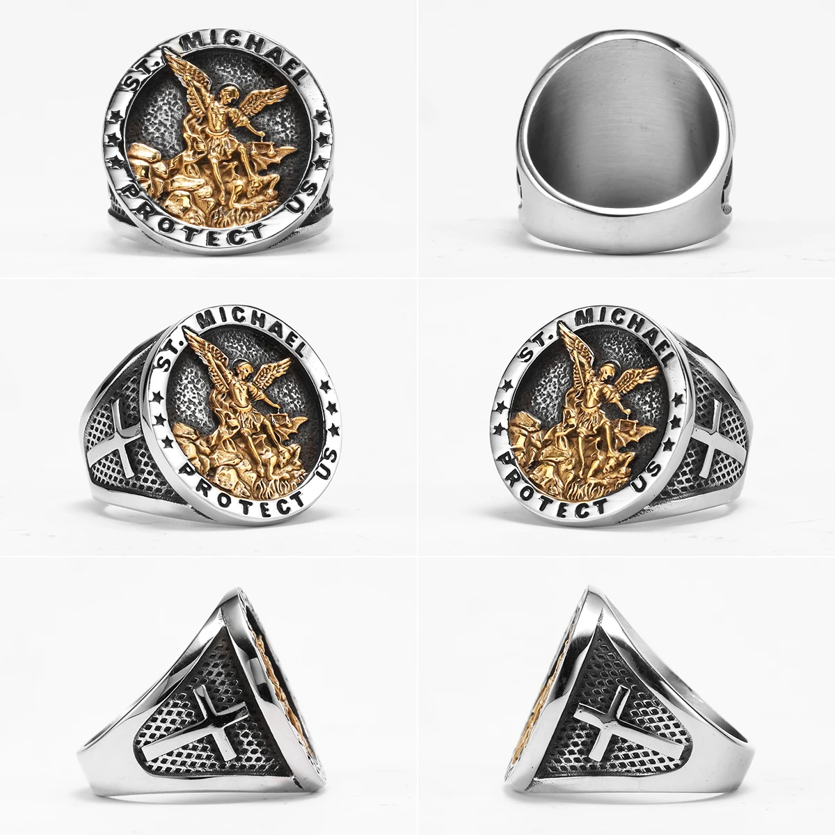 St. Michael St.Benedict exorcisme talismans puissants en acier inoxydable hommes anneaux Punk nouveau pour hommes femmes mode bijoux cadeau