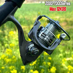 2000 3000 4000 5000 6000 7000 New Spinning Fishing Reel  12KG Max Drag Power Fishing Reel Bass Pike Fishing Line Metal Spool