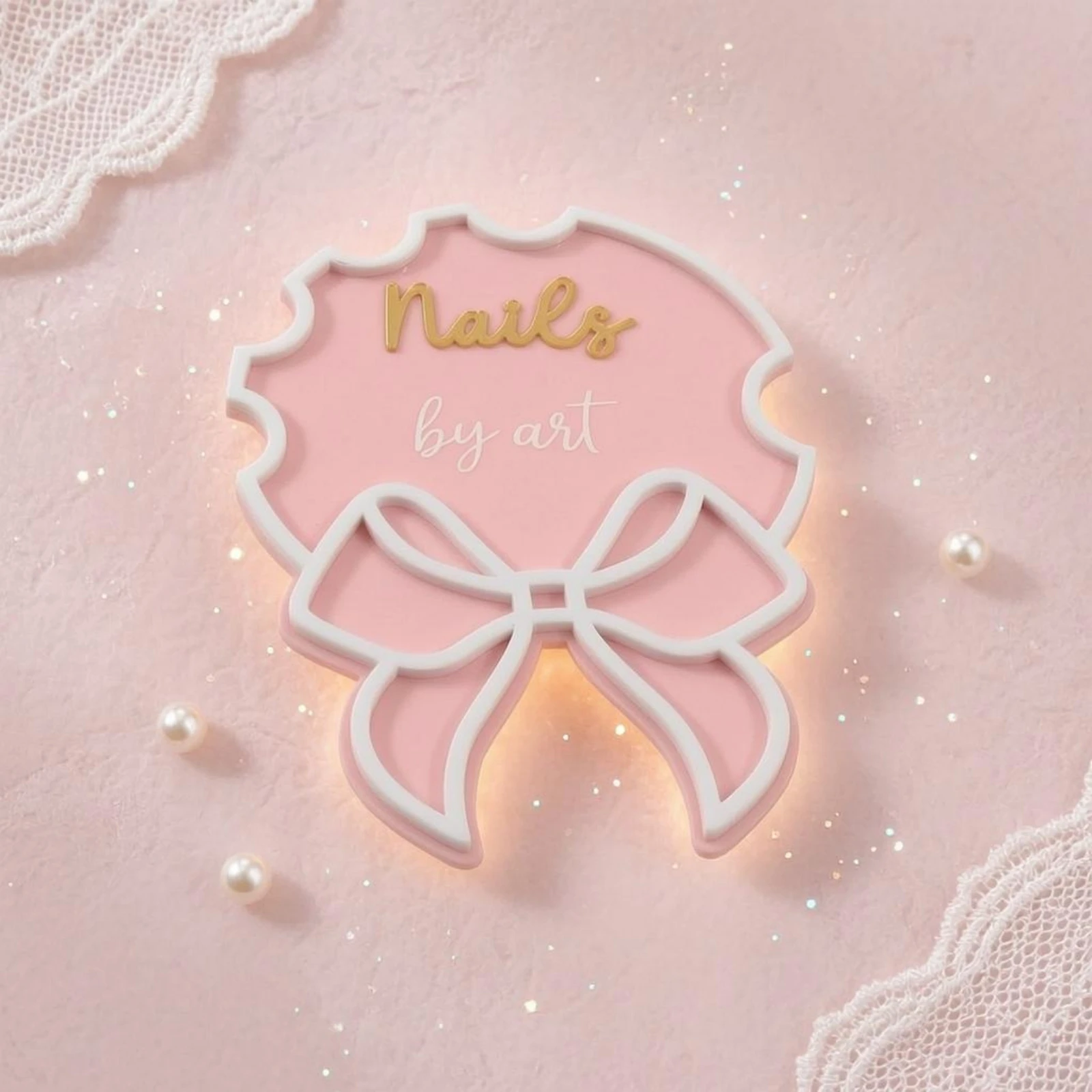 Nail Art Sign Pink Ribbon Bow Plaque Display Decor Printed Lettering