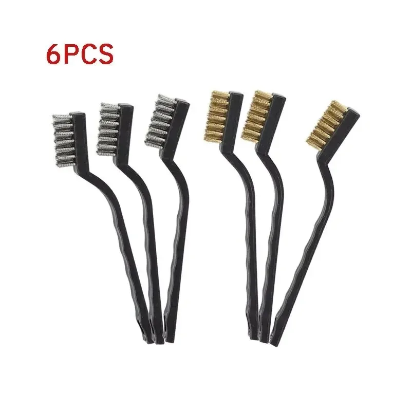 6Pcs Industrial Mini Wire Brush Set, Copper & Stainless Steel Bristle Brushes for Heavy-Duty Cleaning Rust Remover