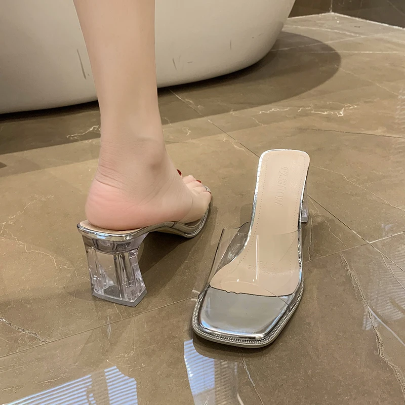 Summer Women Pumps Sandals PVC  Slippers Open Toe High Heels Women Transparent Perspex Slippers Shoes Heel Clear Sandals