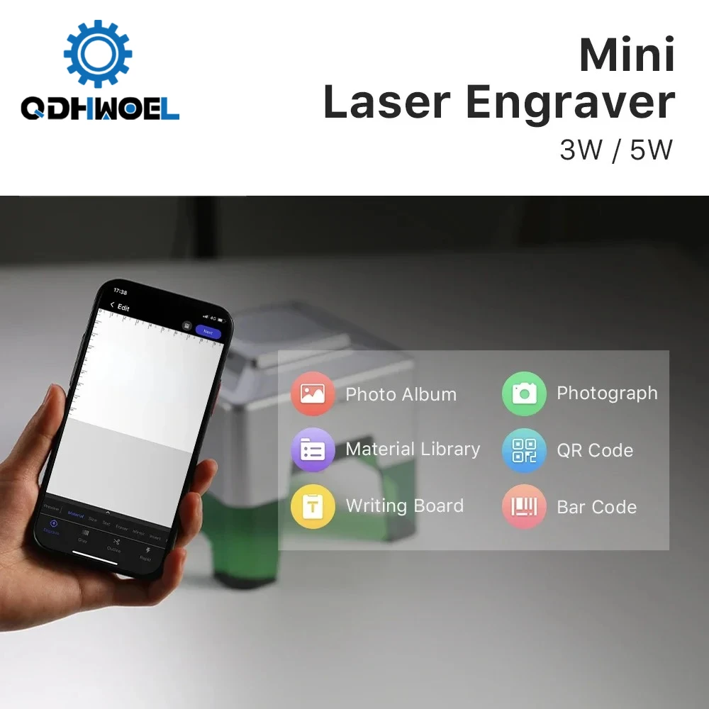 

QDHWOEL MINI Laser Engraver CNC DIY Laser Engraving Machine 5000mw Fast Mini Logo Mark Printer Cutter Woodworking Wood Plastic