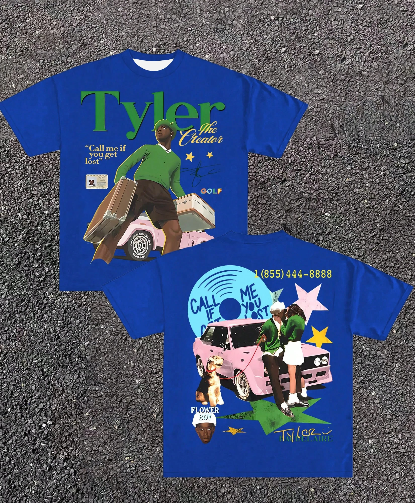 

Tyler Pattern Printing Men's Summer Round Neck Short Sleeved Casual Print Y2K Flower Boy Call Women's T-shirt Tops