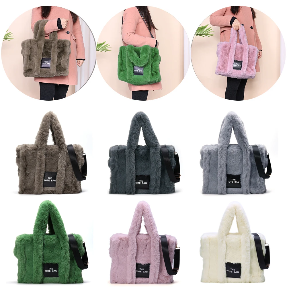 Fluffy Shoulder Tote Bag Solid Female Crossbody Tote Bag Soft Plush Portable Large Capacity for Travel Work for Daily Shopper