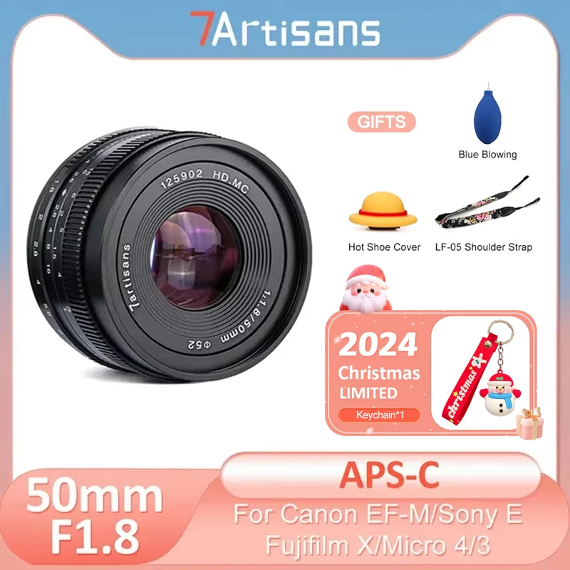 7artisans 50mm F1.8 APS-C Golden Focal Length Large Aperture Manual Lens for Sony E Fuji X M43 a6300 a6600 xt30 xt5 em10 a7c