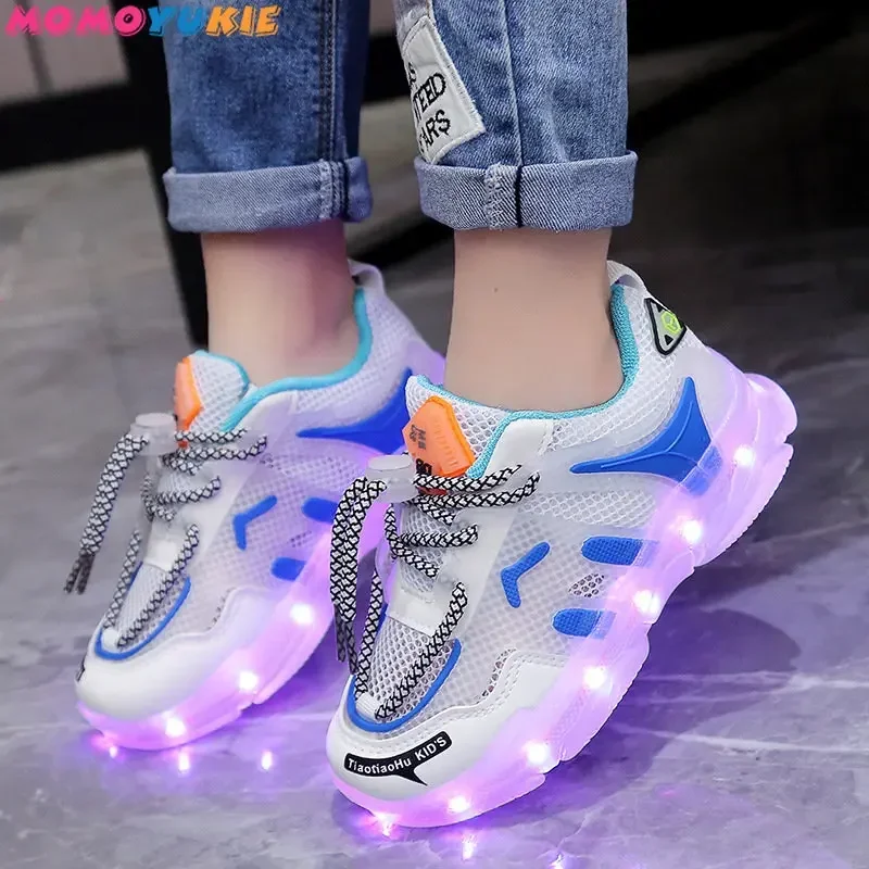 2023 Summer Sneakers for Girls Boys Kids Led Sneakers Mesh Breathable Casual Shoes USB Charging Children LED Shoes Sole Luminous