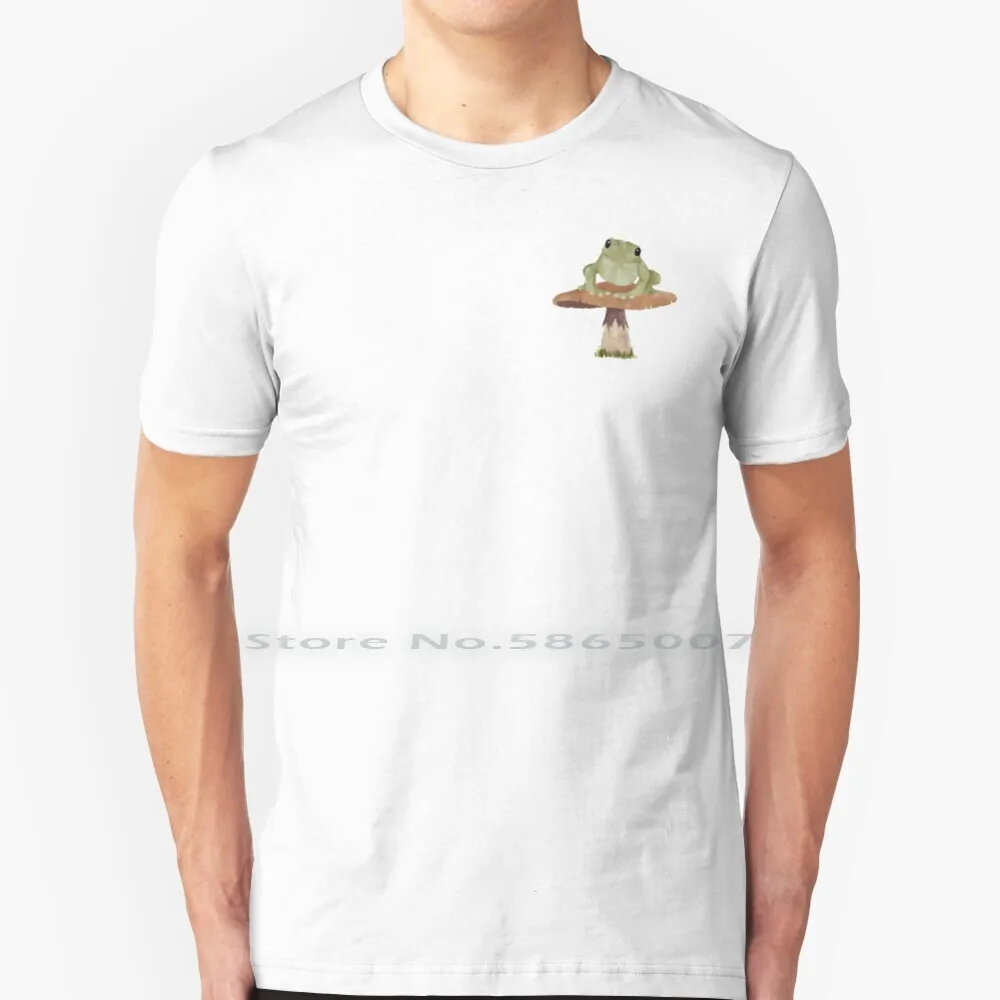 Frog On A Mushroom T Shirt 100% Cotton Frog Mushroom Cottagecore Goblincore Toadstool Green Watercolour Cute Big Size 6xl Tee