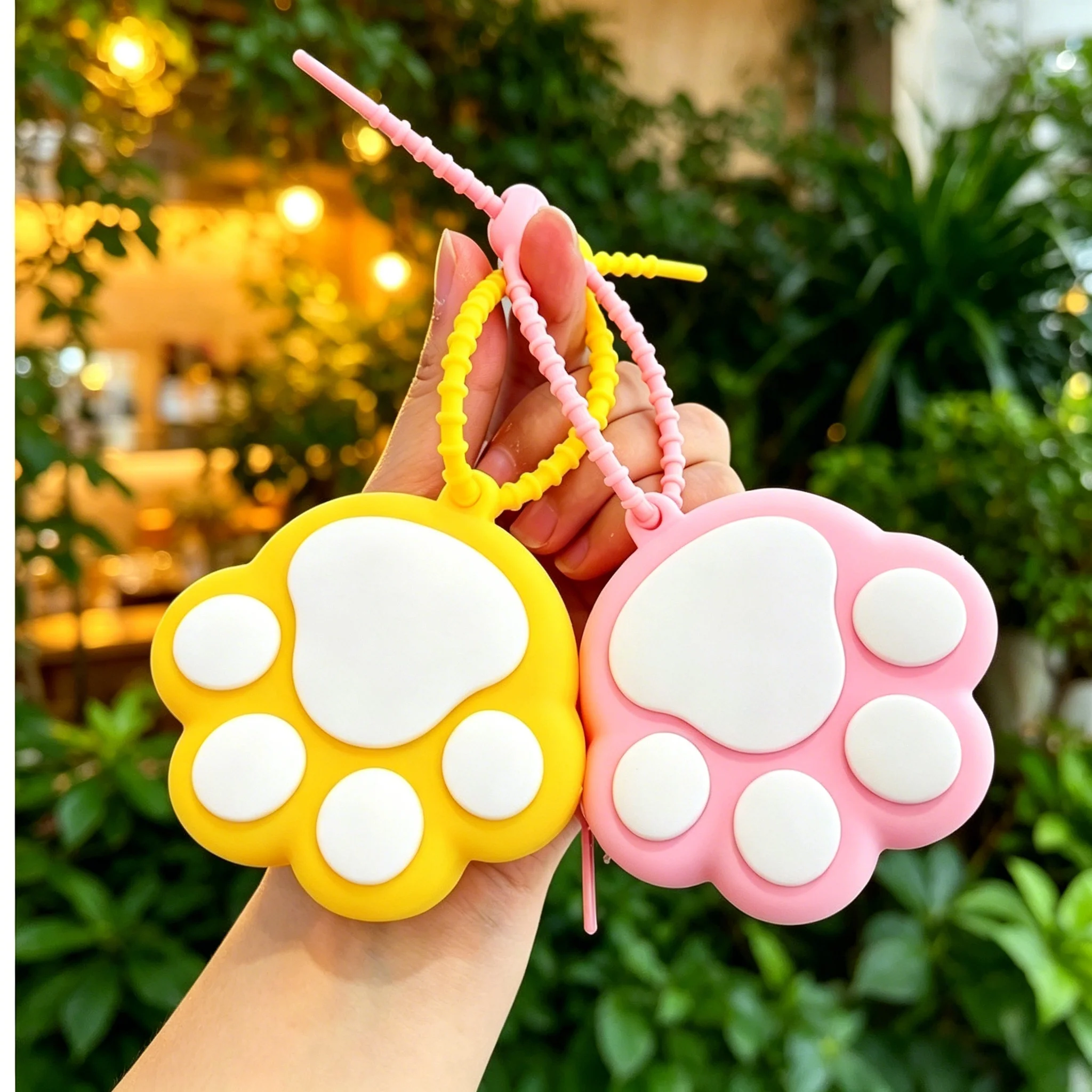Cute Cat Paw Silicone Mini Pouch, Portable Earphone Lipstick Data Cable Storage Bag, Keychain Pendant