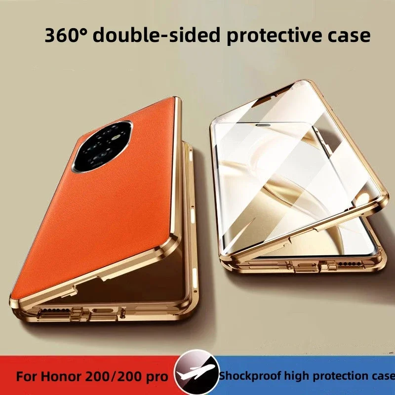 Magnetic Glass Phone Case For Huawei Honor 200 Pro 360° Full Protection Protective Back Cover For Honor200 200Pro Leather Shell