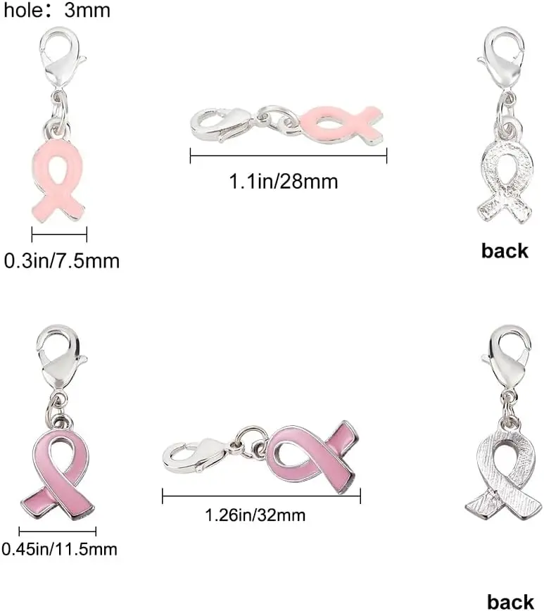 Breast Cancer Awareness Charms Pink Ribbon Charm Enamel Clip On Lobster Clasp Bracelet Hope Charms for Jewelry