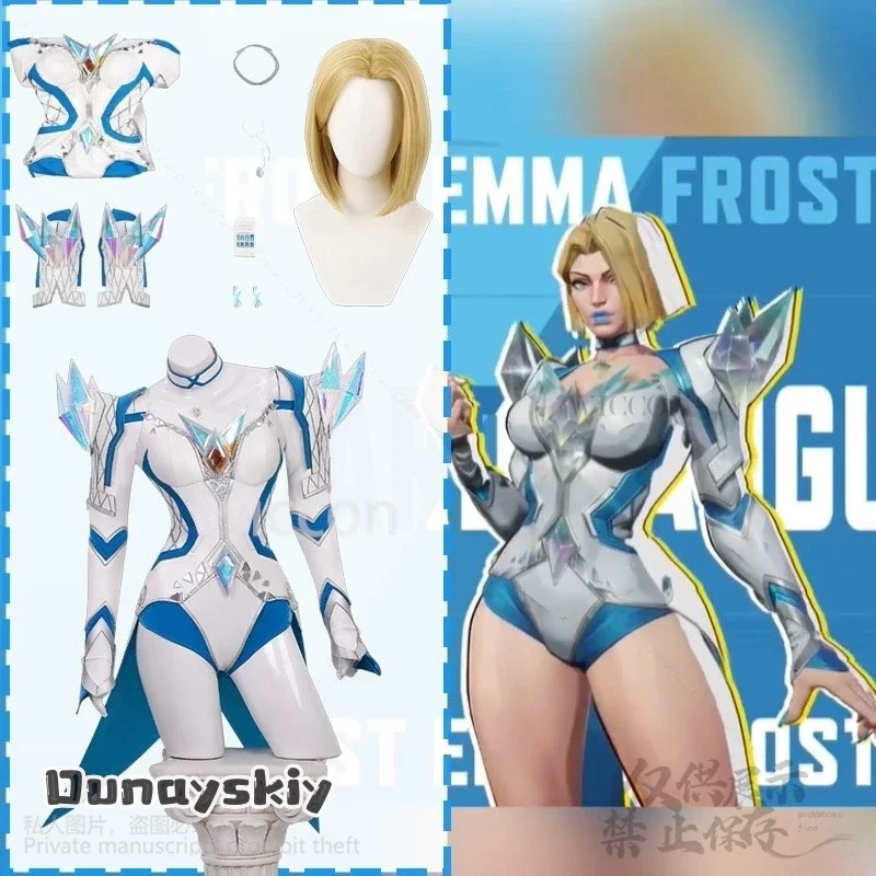 

CosplayAnime Game Rivals Cosplay Queen Emma Costume White Leather Sexy Jumpsuit Fantasy Lolita Shoes Wigs Set Halloween 코스프레