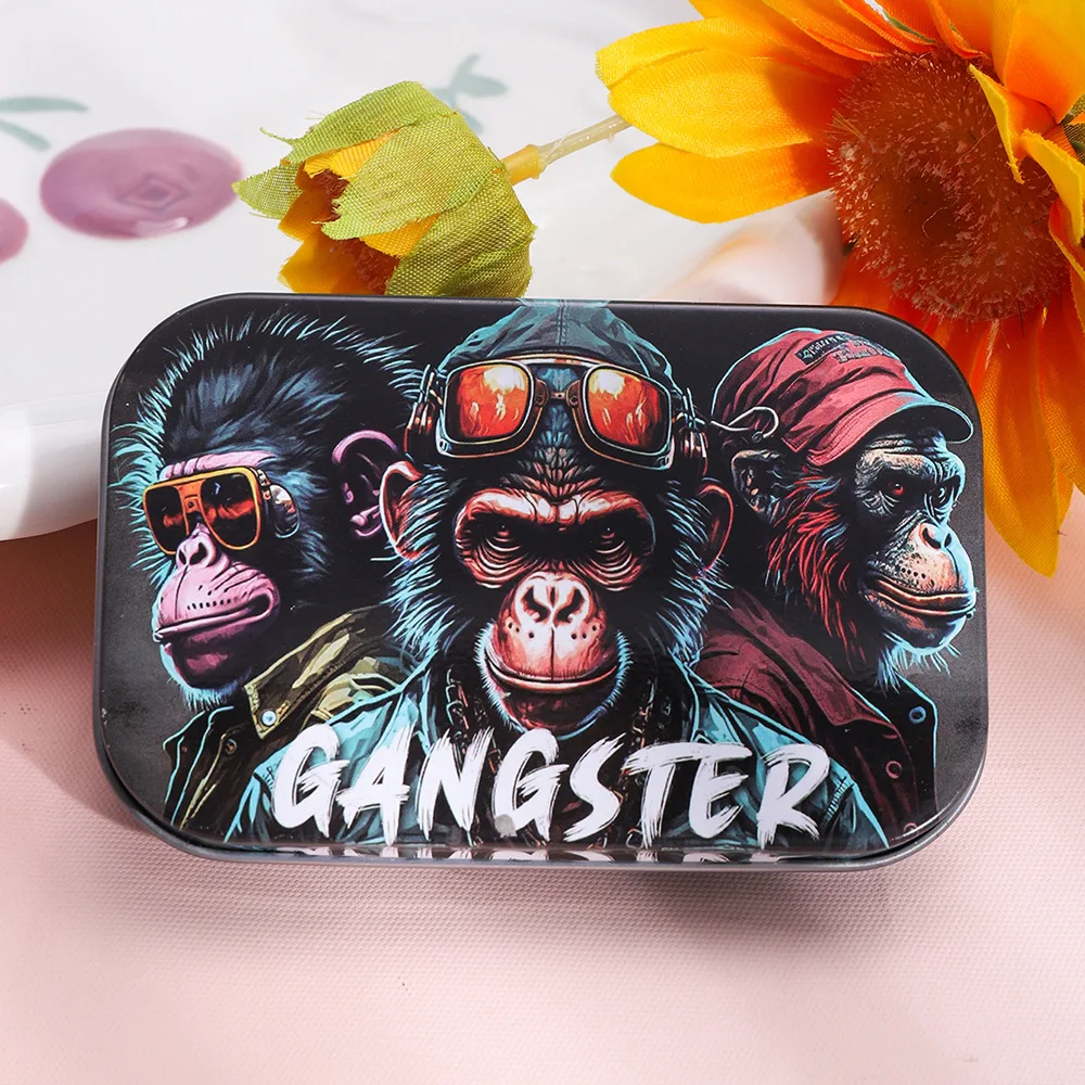 Tinplate tobacco box with multi-color pattern printing, strawberry cherry gorilla primitive printing, filter accessories