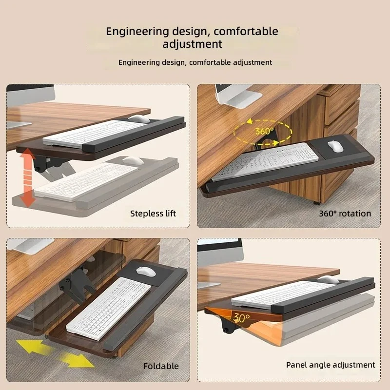 for Keyboard Bracket Under Desk Drawer Slide Rail Add On Tray Office Computer Desktop Adjustable Rotating Mouse Holder