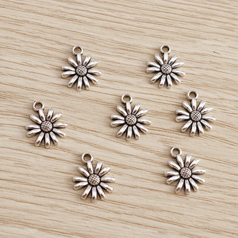 Tusember 50 Stück 11*13mm Metall-Gänseblümchen-Anhänger für Halsketten, Ohrringe, handgefertigten Schmuck, Zubehör, DIY-Bastelbedarf – Detail 4