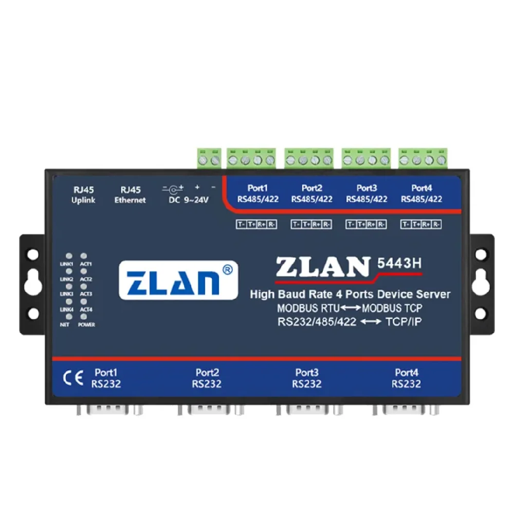 

Network device 4 Serial Port RS232 RS485 RS422 To Ethernet Converter IOT Server Device ZLAN5443H Support Modbus High Baud Rate