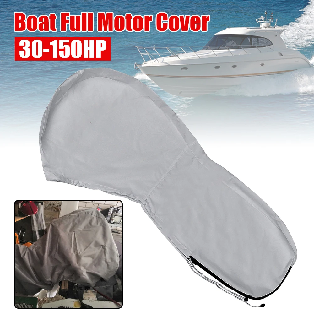 Grey Boat Protector Heavy Duty Engine Motor Covers Full Outboard Engine Cover 30-150HP Waterproof 420D Sunshade Anti-scratch