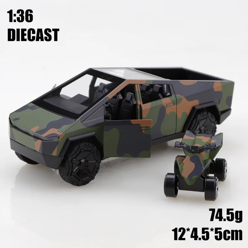 1/36 camouflage off-road pickup alloy model, can open the car door, large off-road tires, futuristic angular body, simulated car - view 6
