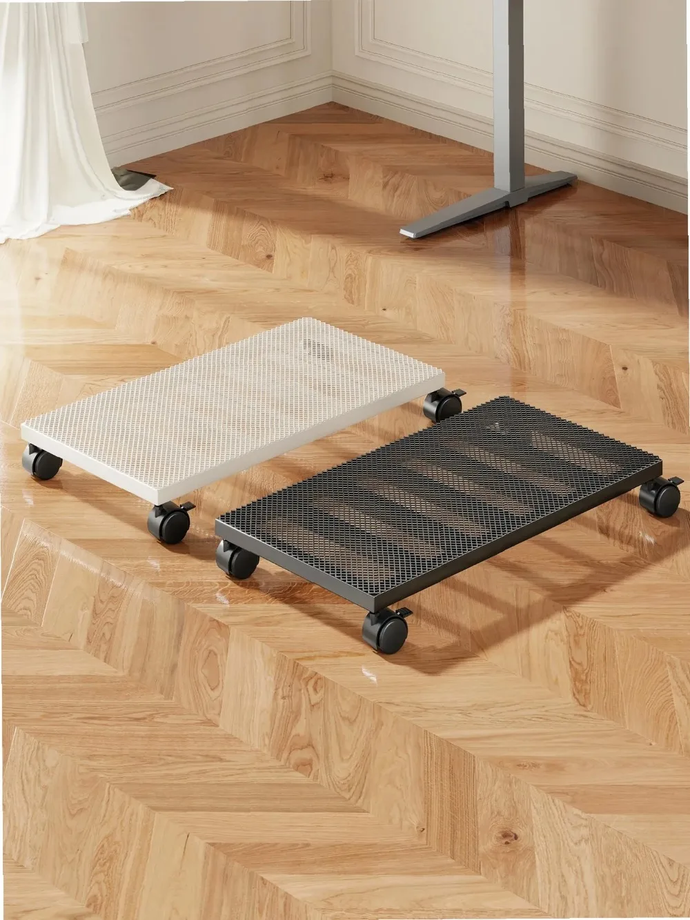 Mobile Computer Tower Stand with Wheels, Industrial Style PC Case Holder Rack for Home Office Use