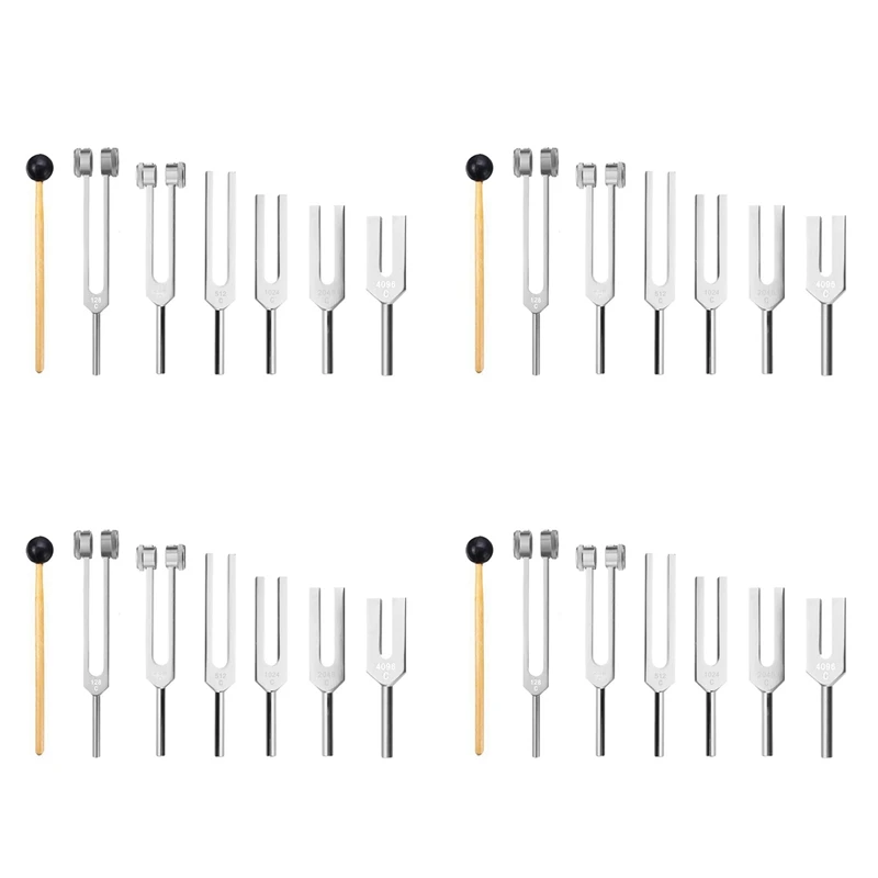 24Pcs 128Hz 256Hz 512Hz 1024Hz 2048Hz 4096Hz Tuning Fork With Hammer For Tuning Fork Kit Healing Sound Vibration Tool