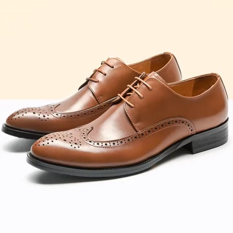 New Style First-layer Cowhide British Style Brogue Carved Business Formal Shoes Men Italian Leather Dress Shoes Office Shoes