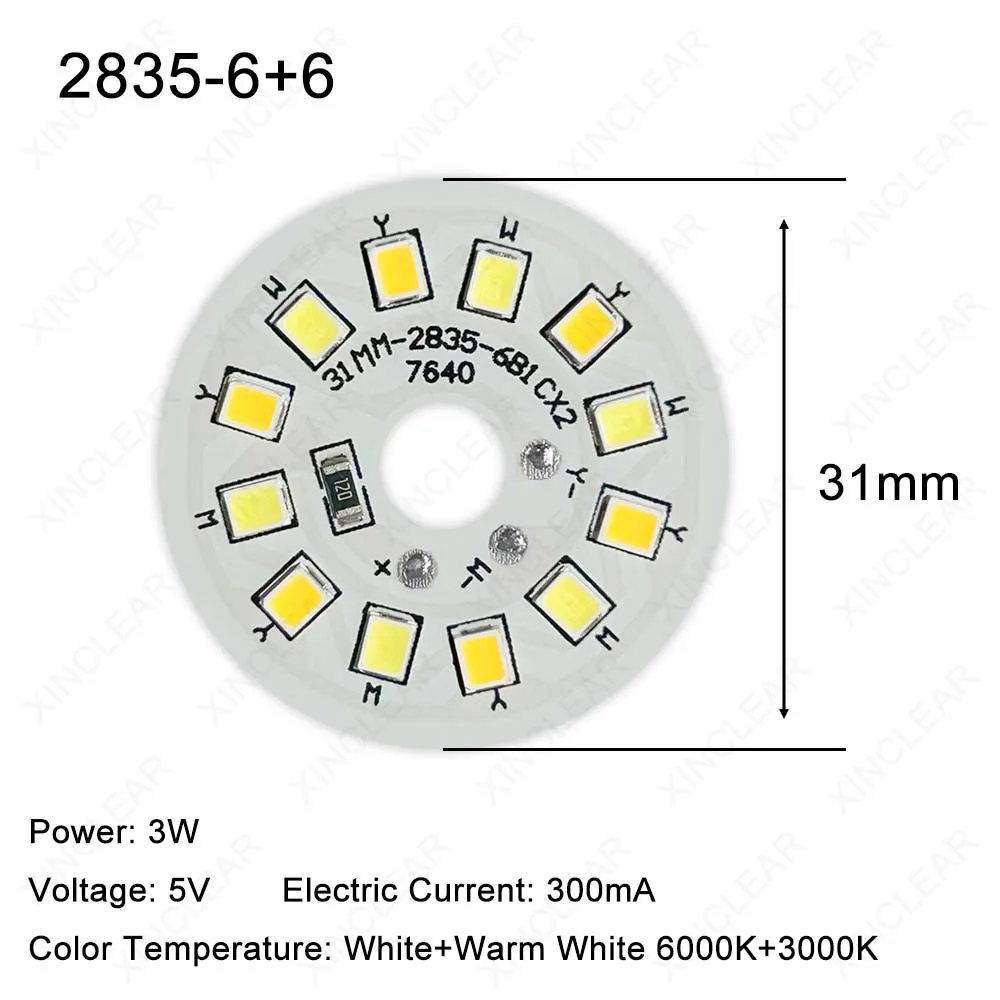 High Bright LED Light Board 3W Warm White 5V Two Color 31mm SMD COB 2835 5730 Lamp Beads Direct USB For DIY Spotlight Downlight