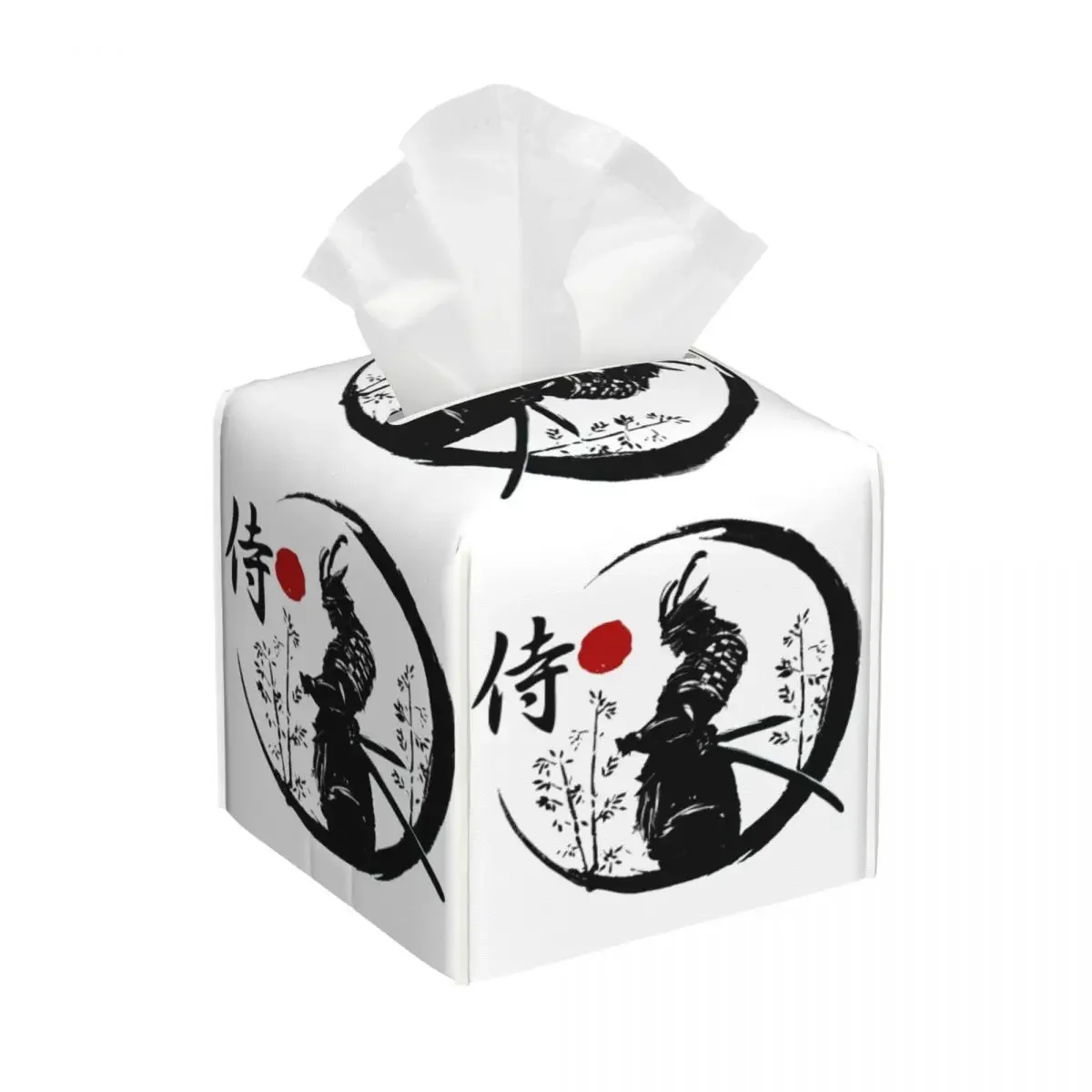 Custom Japanese Samurai Warrior Facial Tissue Box Cover Square Katana Bushido PU Leather Tissue Box Holder for Car Office