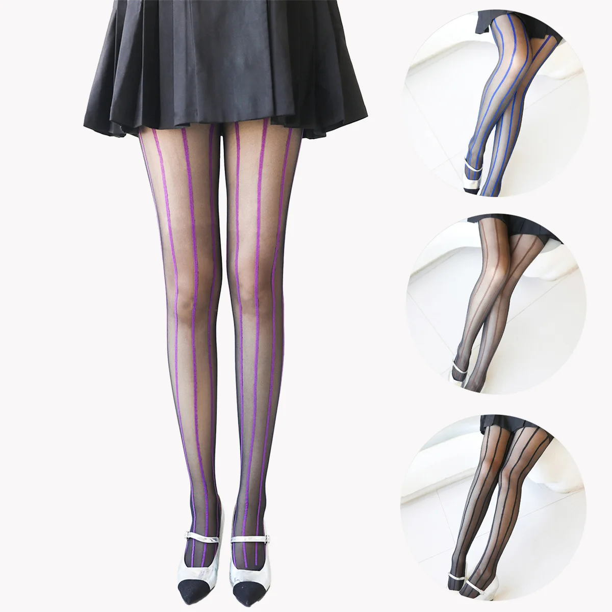 

Sexy Women Tights Multicolor Striped Jacquard Thigh High Stockings Pantyhose Lingerie Ultra-thin Black Stockings Pantyhose Tight