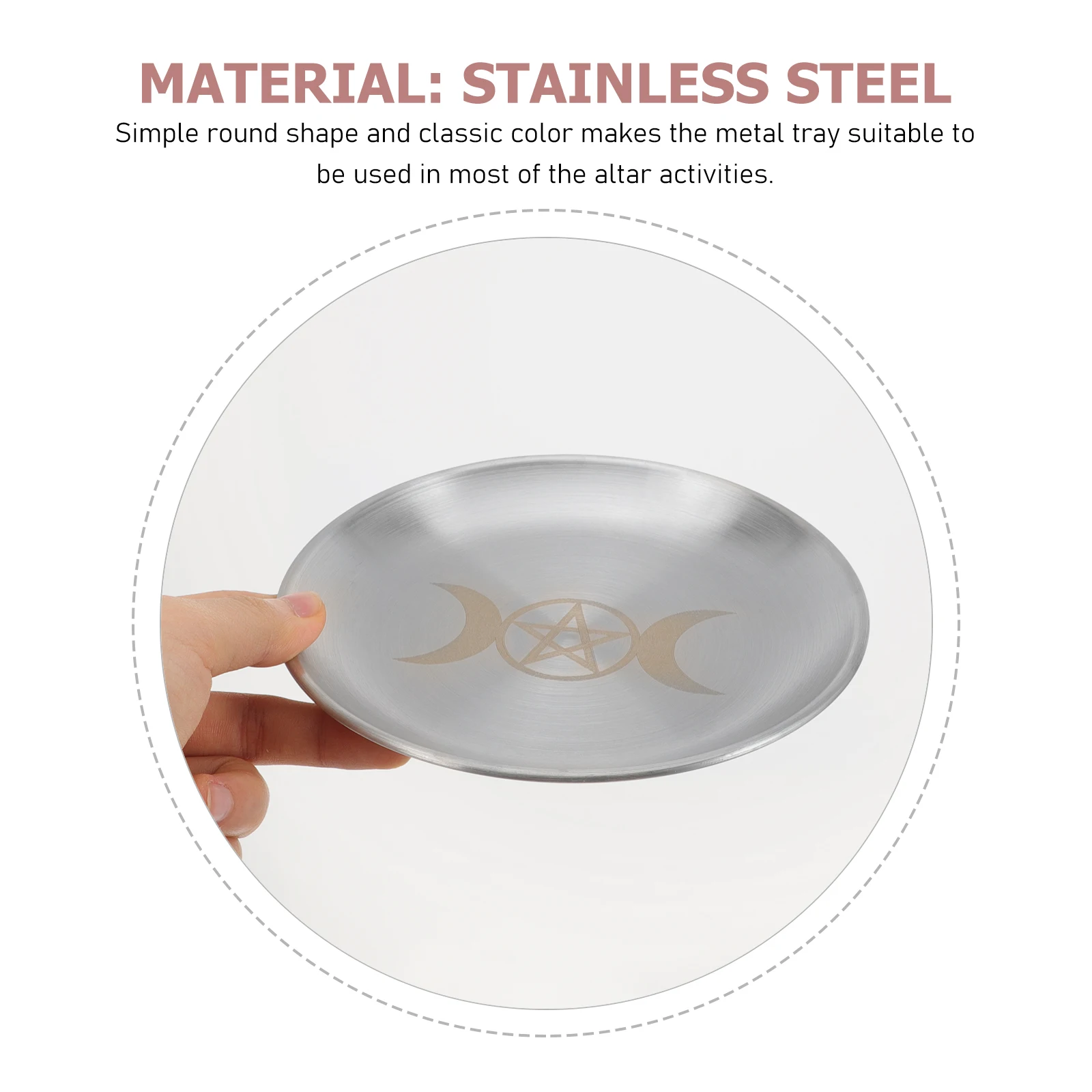 

Pentagram Gold Plate Tray Home Decor Wiccan Altar Offering Dish Stainless Steel Round Shape Practical Use