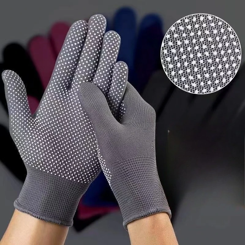 1 Pair Durable Work Gloves Men Womem Casual Grey Nylon Grip Labor Gloves Soft Non-slip Worker Gloves for Garden Safety