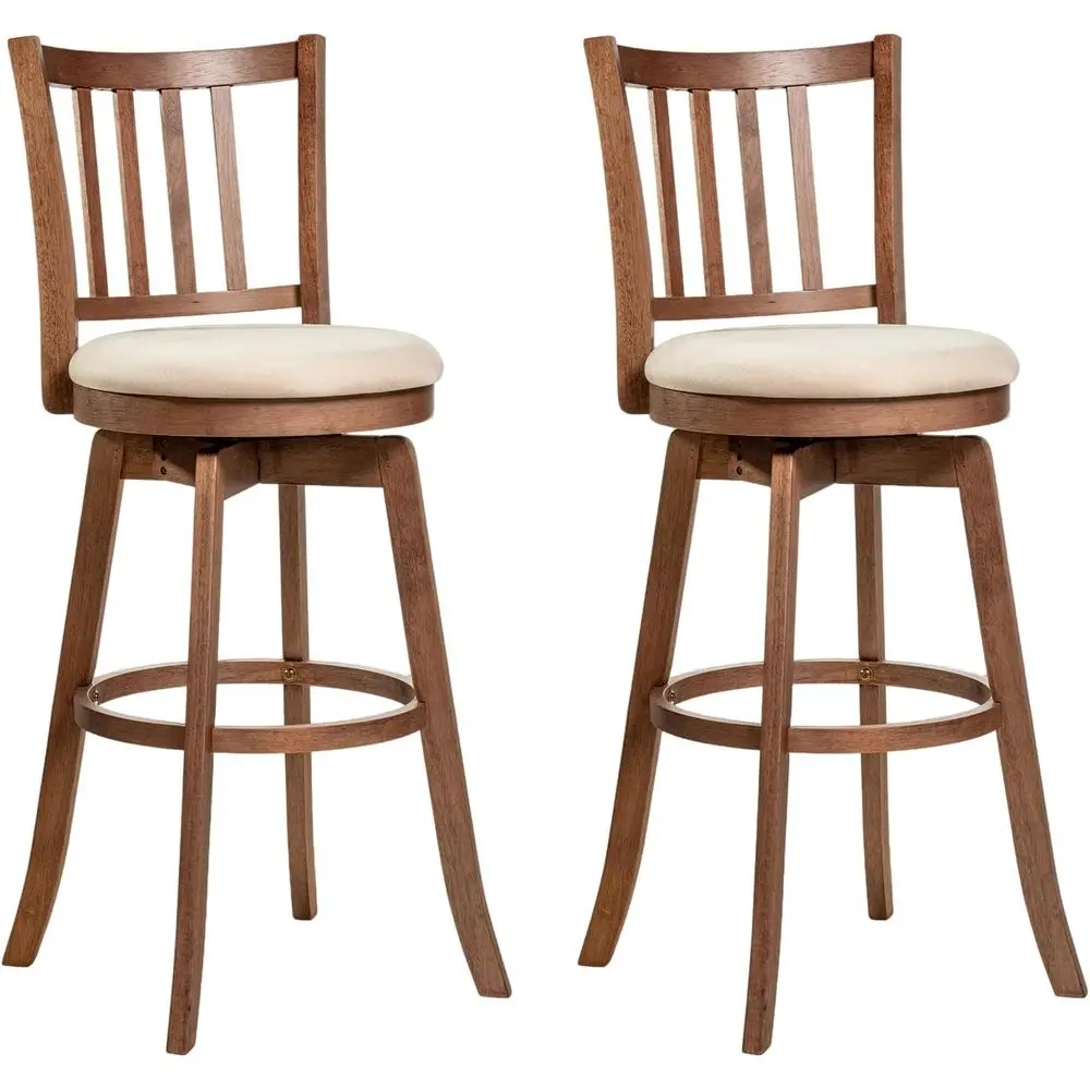 

Set of 2 Swivel Bar Stools, 30.5 High with Rubberwood Legs, Footrest, and Upholstered Seats for Kitchen Islands or Dining Rooms