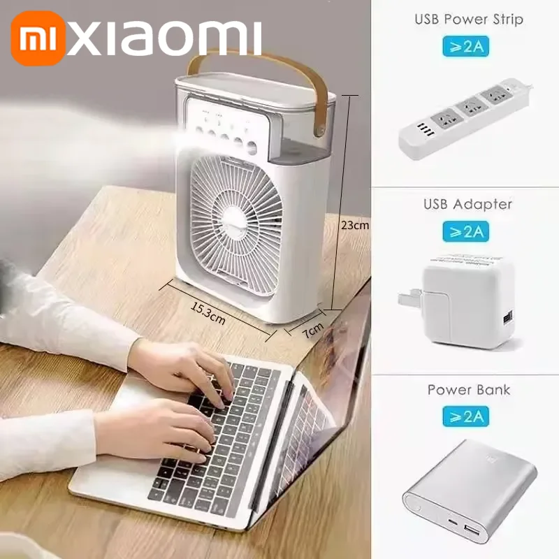 مروحة مكيفات هواء محمولة 3 في 1 من Xiaomi مع ضوء ليلي LED مبرد هواء منزلي صغير لمروحة قابلة للتعديل للمكتب والمنزل