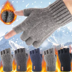 Guantes de medio dedo para hombre y mujer, manoplas de lana cálidas Unisex, de punto elástico, sin dedos, para pantalla táctil, para invierno